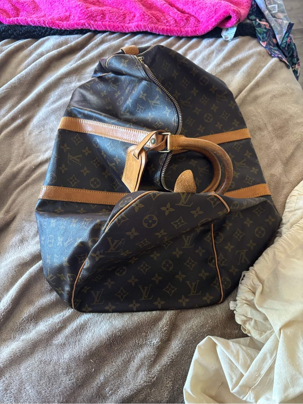 Louis Vuitton Brown Monogram Canvas Duffel with Natural Leather Trim